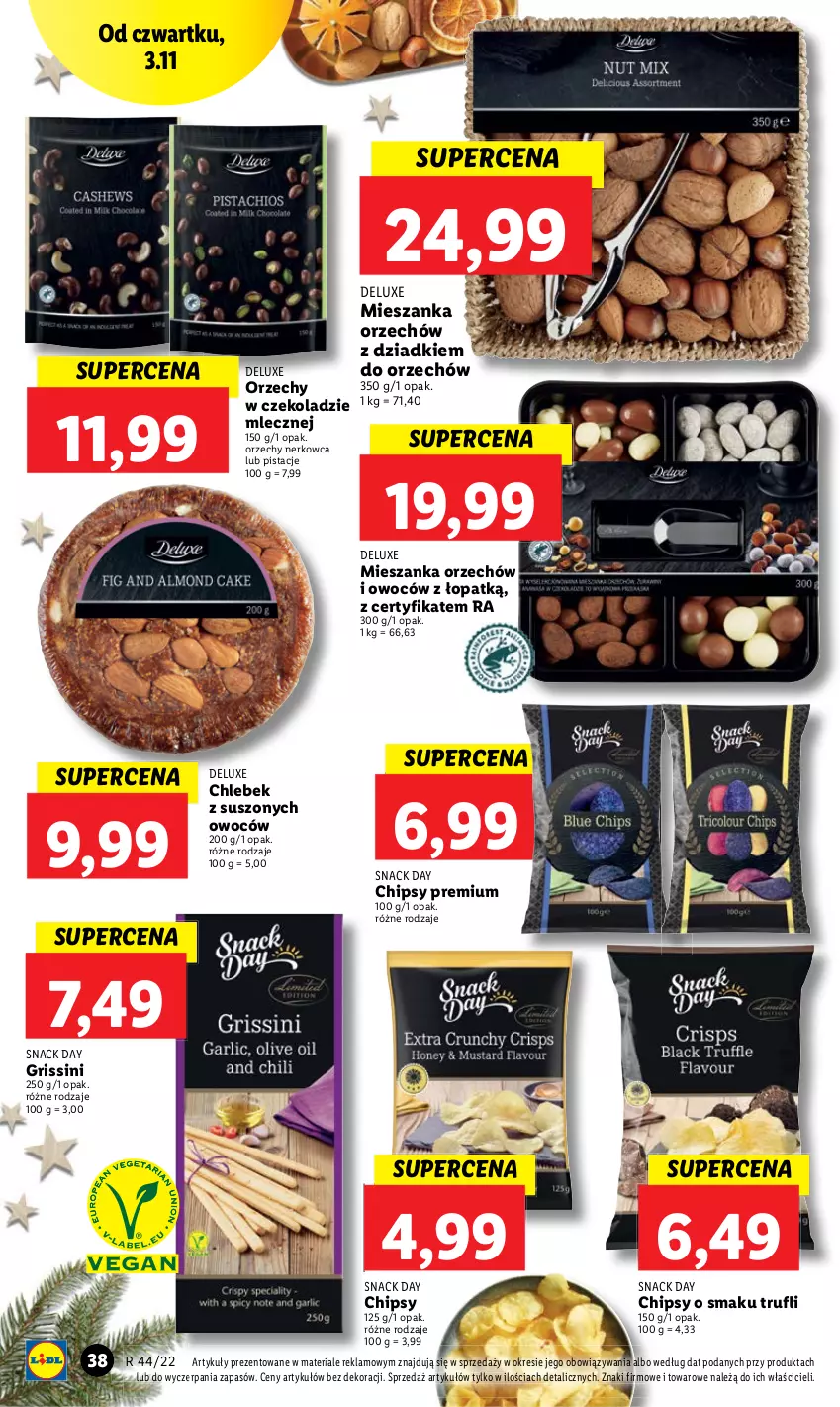 Gazetka promocyjna Lidl - GAZETKA - ważna 02.11 do 05.11.2022 - strona 40 - produkty: Chipsy, Chleb, Grissini, Orzechy w czekoladzie, Pistacje