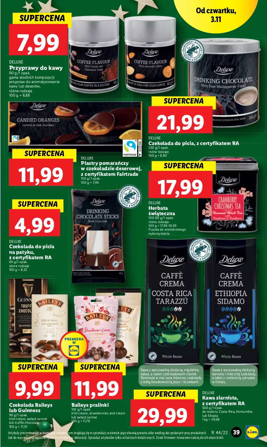 Gazetka promocyjna Lidl - GAZETKA - ważna 02.11 do 05.11.2022 - strona 41 - produkty: Czekolada, Deser, Fa, Herbata, Kakao, Kawa, Kawa ziarnista, Przyprawy, Ser, Stek