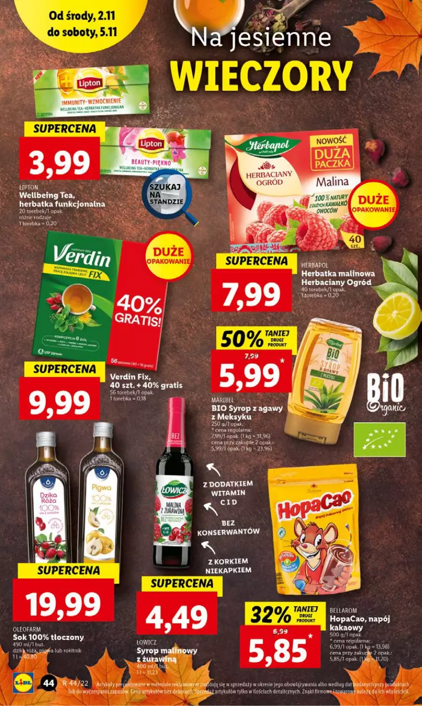 Gazetka promocyjna Lidl - GAZETKA - ważna 02.11 do 05.11.2022 - strona 46 - produkty: Fa, Gra, Napój, Ogród, Por, Róża, Ser, Sok, Sos, Syrop, Torebka