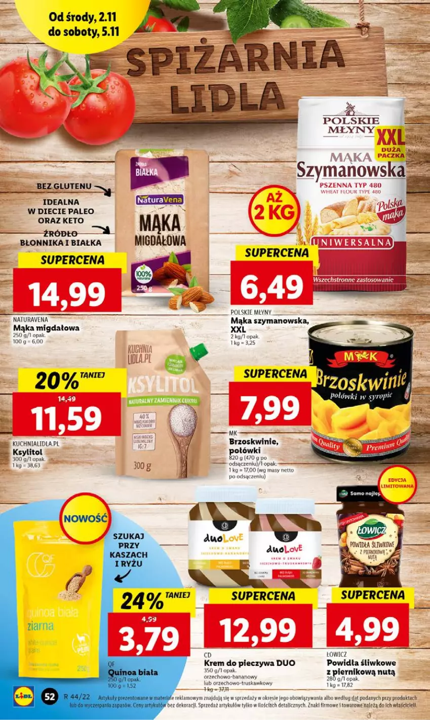 Gazetka promocyjna Lidl - GAZETKA - ważna 02.11 do 05.11.2022 - strona 54 - produkty: Brzoskwinie, Ksylitol, Kuchnia, Mąka, Piec, Polskie Młyny, Syrop