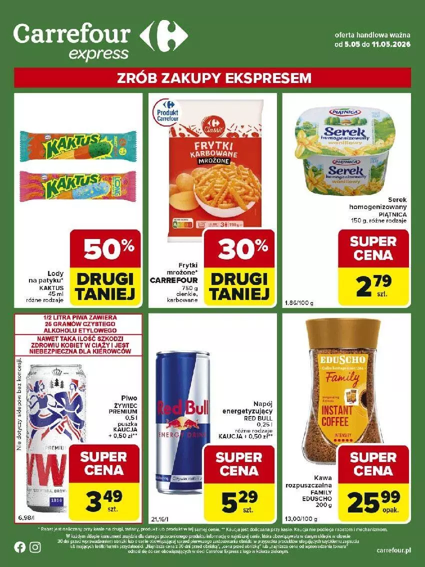 Gazetka promocyjna Carrefour - Gazetka Express - ważna 05.05 do 11.05.2026 - strona 2 - produkty: Fa, Frytki, Gra, Halo, LG, Lody, Piątnica, Piec, Piwa, Piwo, Ser, Serek, Serek homogenizowany