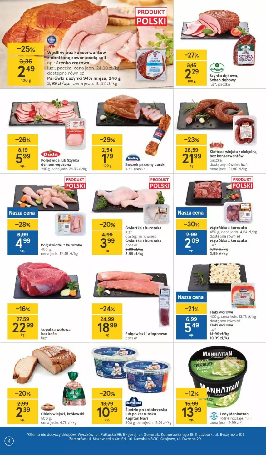 Gazetka promocyjna Tesco - Tesco gazetka - przyszły tydzień - ważna 22.04 do 28.04.2021 - strona 4 - produkty: Flaki, Flaki wołowe, Kiełbasa, Kiełbasa wiejska, Kurczak, Lody, Parówki, Parówki z szynki, Polędwica, Ser, Szynka