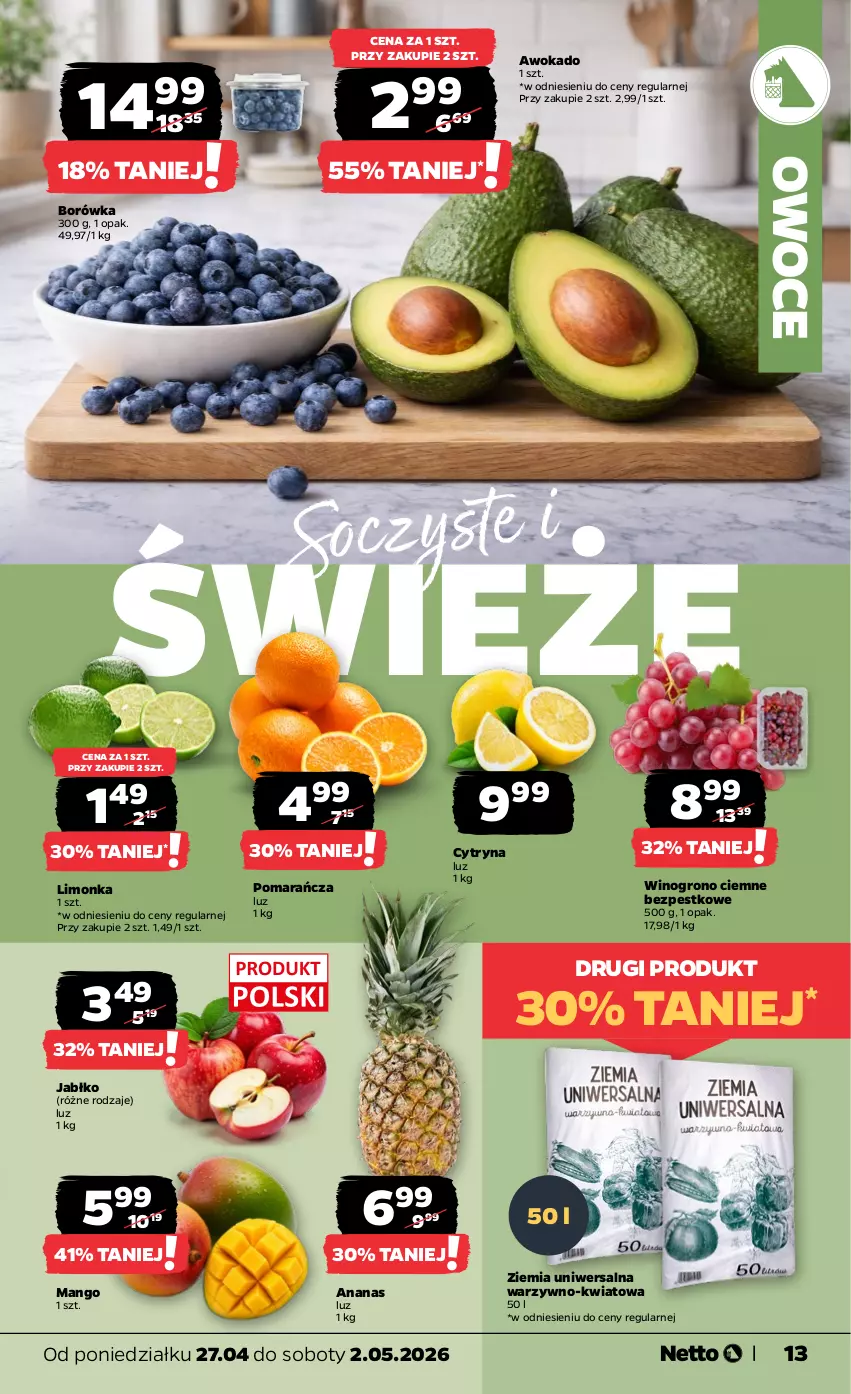 Gazetka promocyjna Netto - Od Poniedziałku - ważna 27.04 do 02.05.2026 - strona 13 - produkty: Ananas, Borówka, Limonka, Mango, Owoce, Wino