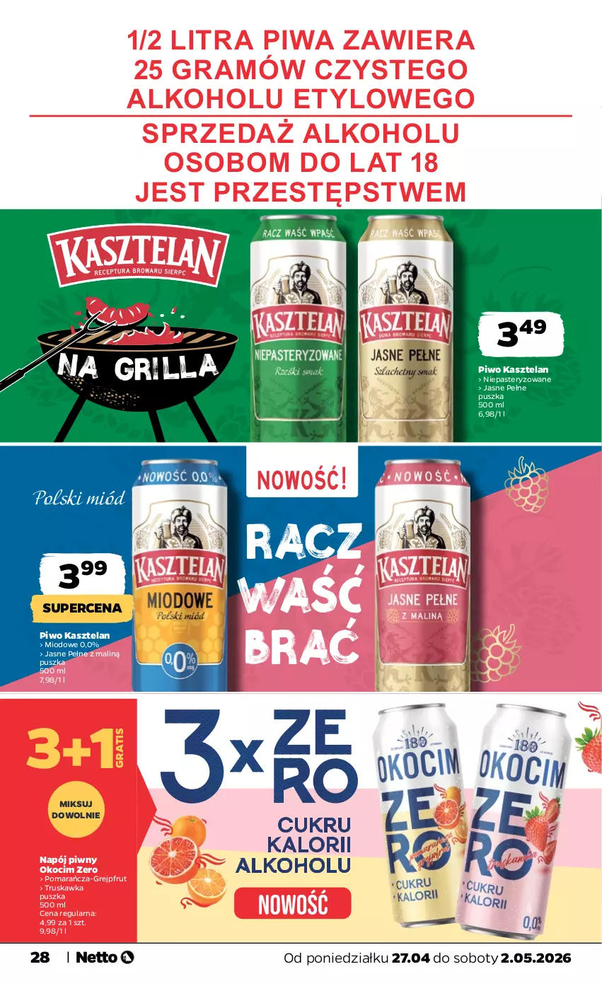 Gazetka promocyjna Netto - Od Poniedziałku - ważna 27.04 do 02.05.2026 - strona 28 - produkty: Gra, Grejpfrut, Kasztelan, Koc, Napój, Okocim, Piwa, Piwo