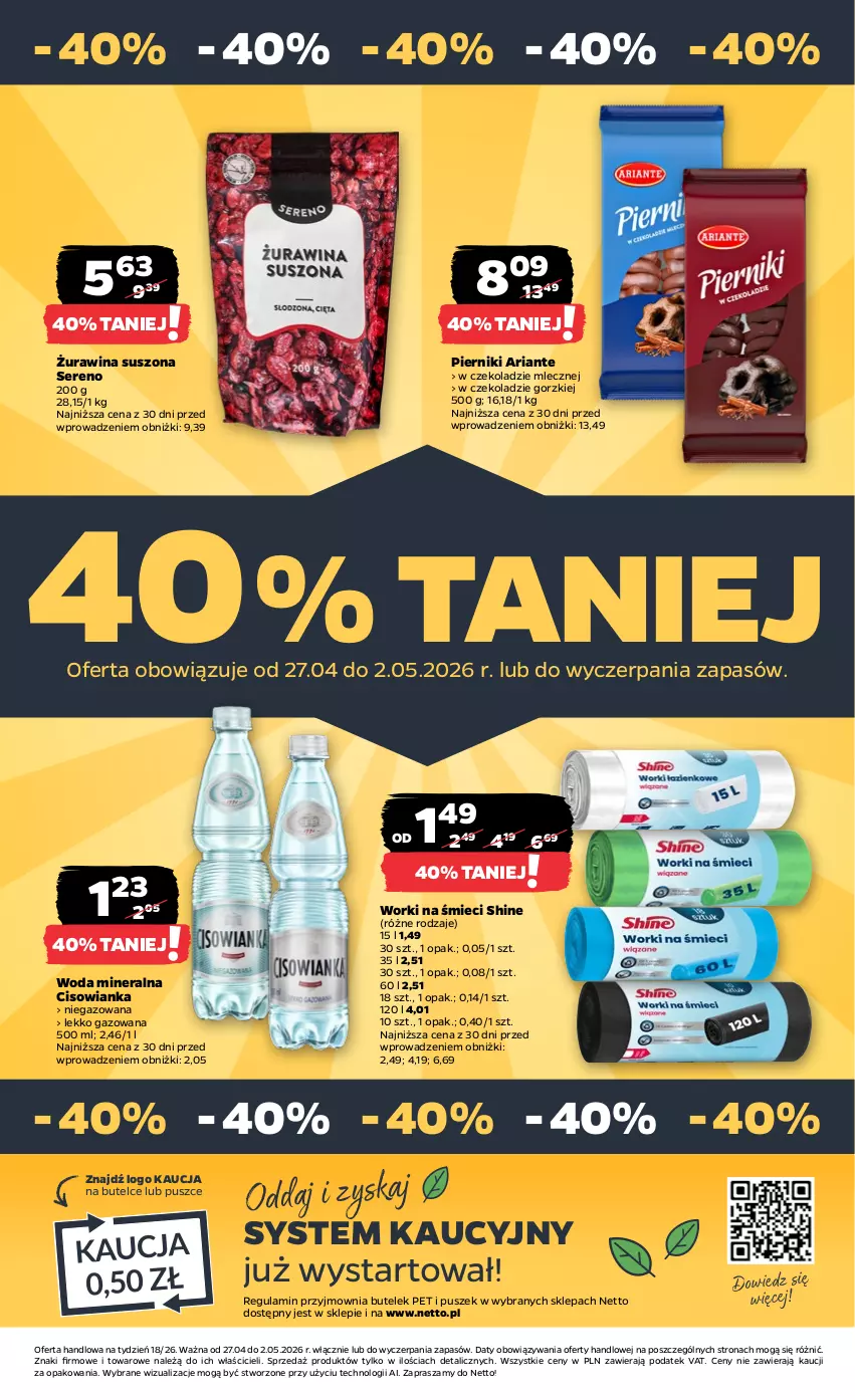 Gazetka promocyjna Netto - Od Poniedziałku - ważna 27.04 do 02.05.2026 - strona 35 - produkty: Cisowianka, Piernik, Ser, Woda, Woda mineralna, Worki na śmiec, Worki na śmieci