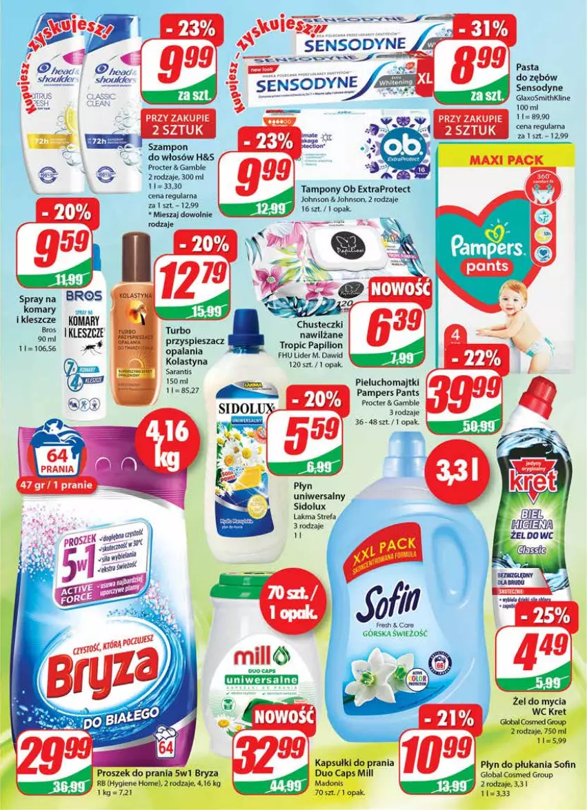 Gazetka promocyjna Dino - Gazetka - ważna 29.06 do 05.07.2022 - strona 23 - produkty: Bryza, Chusteczki, Fa, Kapsułki do prania, Kret, Lion, Majtki, Pampers, Pasta do zębów, Pieluchomajtki, Płyn do płukania, Proszek do prania, Sensodyne, Sidolux, Tampony