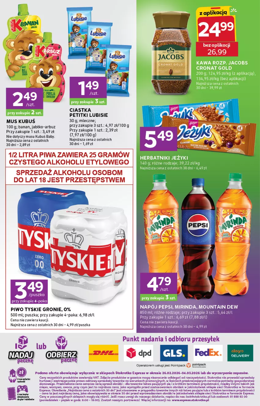 Gazetka promocyjna Stokrotka - Stokrotka Express - ważna 26.02 do 04.03.2026 - strona 6 - produkty: Arbuz, Ciastka, Gra, Kubuś, Lubisie, Mięso, Mus, O nas, Owoce, Pepsi, Piwa, Piwo, Tyskie, Wagi, Warzywa