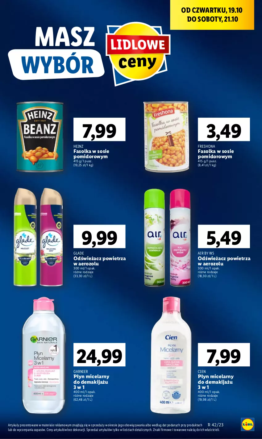 Gazetka promocyjna Lidl - GAZETKA - ważna 19.10 do 21.10.2023 - strona 13 - produkty: Fa, Garnier, Heinz, Makijaż, Odświeżacz powietrza, Płyn micelarny, Sos