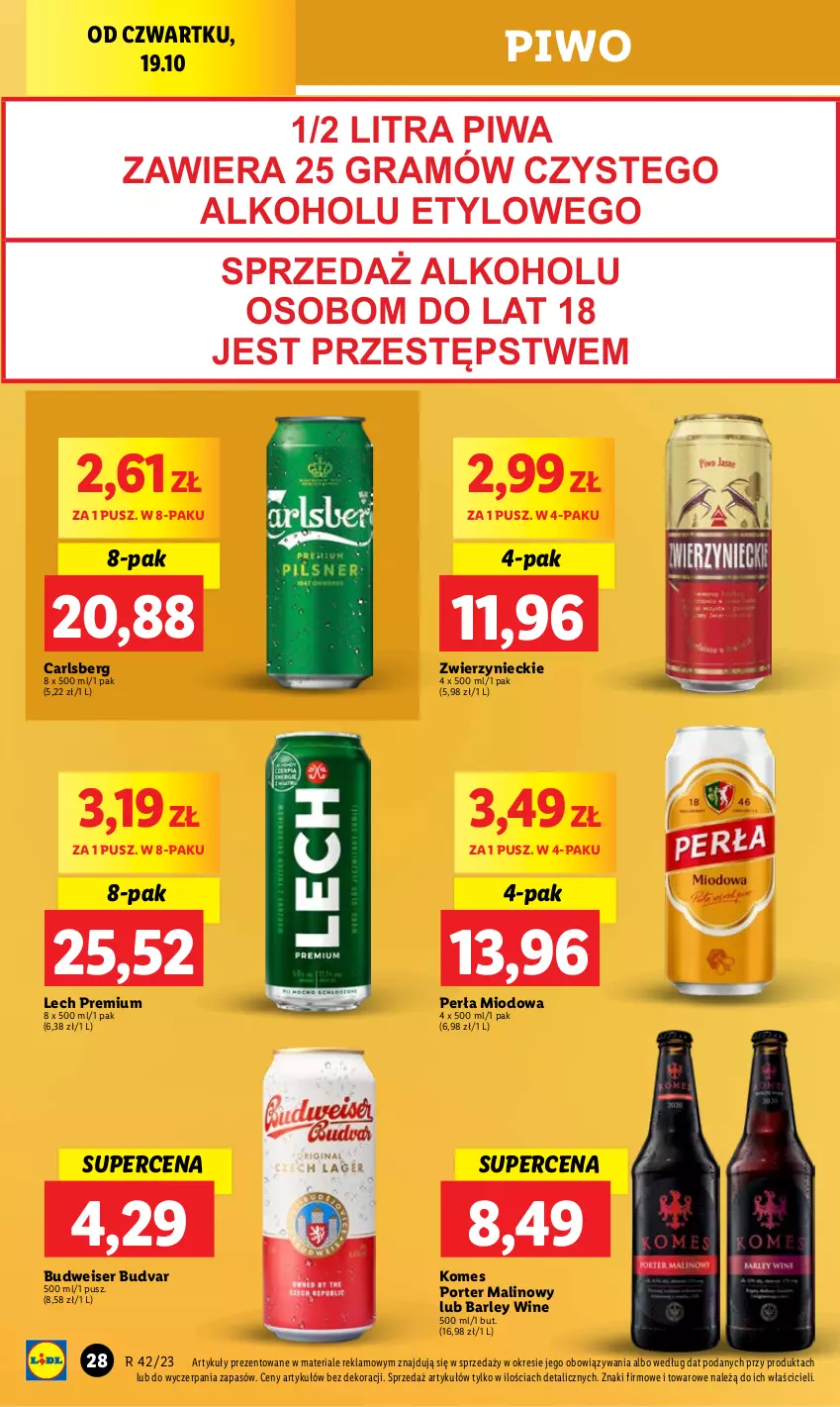 Gazetka promocyjna Lidl - GAZETKA - ważna 19.10 do 21.10.2023 - strona 34 - produkty: Carlsberg, Gra, Lech Premium, Perła, Piwa, Piwo, Por, Ser