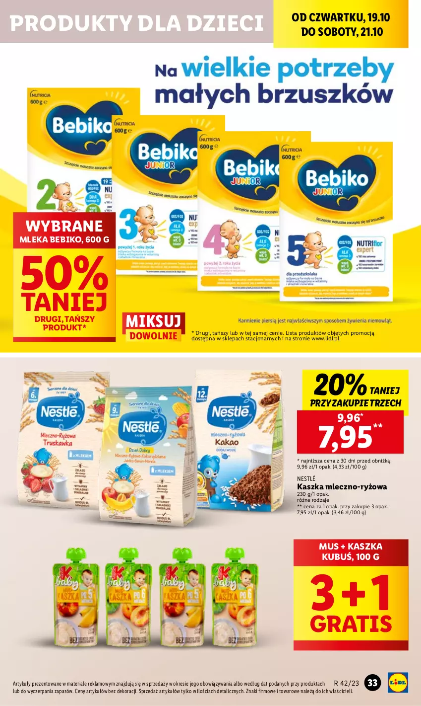 Gazetka promocyjna Lidl - GAZETKA - ważna 19.10 do 21.10.2023 - strona 39 - produkty: Bebiko, Dzieci, Gra, Kubuś, Mus, Nestlé, Ryż