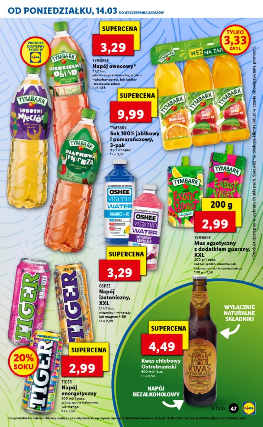 Gazetka promocyjna Lidl - GAZETKA - ważna 14.03 do 16.03.2022 - strona 47 - produkty: Arbuz, Chleb, Kaktus, Limonka, Magnez, Mango, Napój, Napój izotoniczny, Oshee, Tymbark