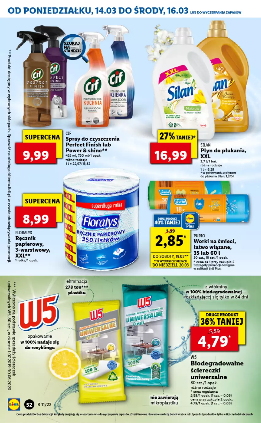 Gazetka promocyjna Lidl - GAZETKA - ważna 14.03 do 16.03.2022 - strona 52 - produkty: Cif, Finish, Flora, Gra, Kuchnia, Płyn do płukania, Ręcznik, Rower, Silan, Spray do czyszczenia