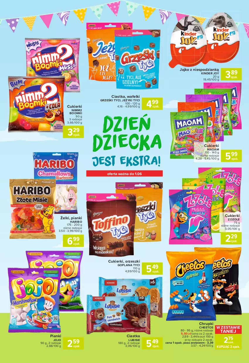 Gazetka promocyjna Carrefour - Gazetka Express - ważna 24.05 do 31.05.2021 - strona 4 - produkty: Cheetos, Chrupki, Ciastka, Cukier, Cukierki, Goplana, Grześki, Haribo, Jeżyki, Kinder, Kosz, LANA, Lubisie, Nimm2, Orzeszki