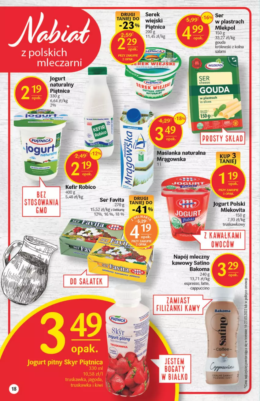 Gazetka promocyjna Delikatesy Centrum - Gazetka DC21 - ważna 02.06 do 08.06.2022 - strona 17 - produkty: Bakoma, BIC, Cappuccino, Fa, Favita, Gouda, Jogurt, Królewski, Maślanka, Mleko, Mlekovita, Napój, Napój mleczny, Piątnica, Robico, Salami, Sati, Ser, Serek, Sok