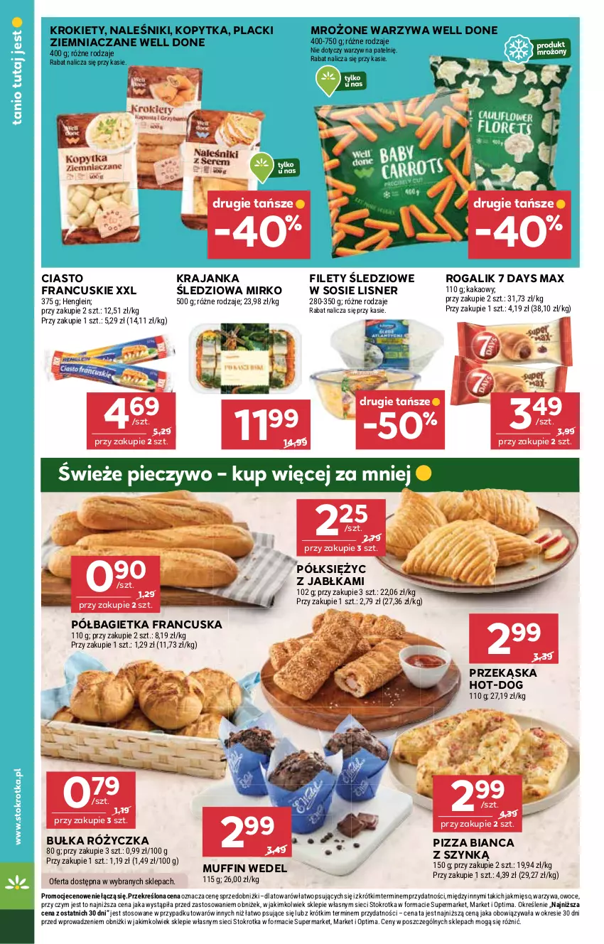 Gazetka promocyjna Stokrotka - Market - ważna 12.02 do 18.02.2026 - strona 22 - produkty: 7 Days, Bagietka, Bułka, Ciasto francuskie, Jabłka, Kakao, Kopytka, Krajanka śledziowa, Krokiety, Lack, Lisner, Mięso, Naleśniki, Optima, Owoce, Piec, Pieczywo, Pizza, Półbagietka, Rogal, Sos, Warzywa