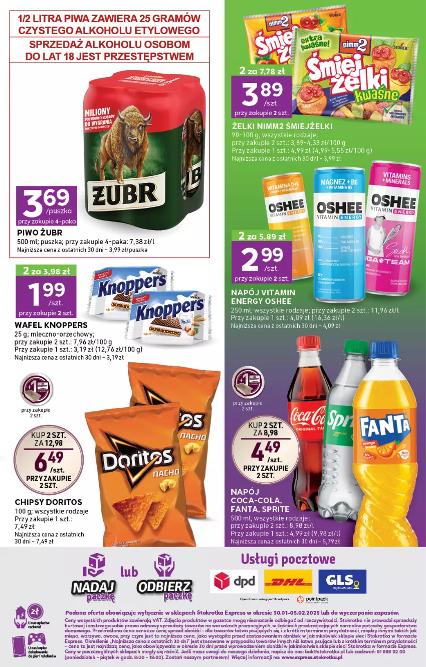 Gazetka promocyjna Stokrotka - Stokrotka Express - ważna 30.01 do 05.02.2025 - strona 3 - produkty: Chipsy, Coca-Cola, Fa, Knoppers, Magnez, Napój, Nimm2, O nas, Oshee, Owoce, Piwo, STP, Wagi, Warzywa