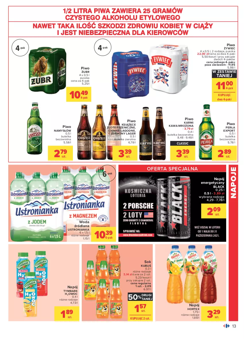 Gazetka promocyjna Carrefour - Gazetka Codzienne okazje, by kupować taniej - ważna 23.08 do 04.09.2021 - strona 19 - produkty: Gra, Hortex, Karmi, Kawa, Kosz, Książęce, Kubuś, Lack, LANA, Namysłów, Napój, Napój energetyczny, Napoje, Perła, Piec, Piwa, Piwo, Por, Sok, Tymbark, Woda